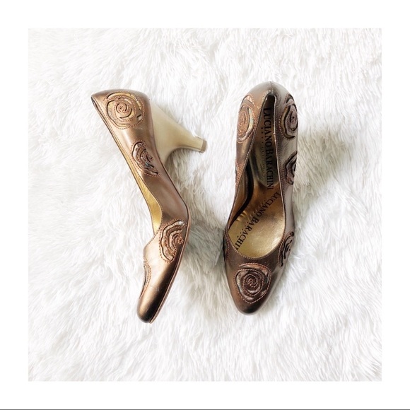 Luciano Barachini Gold Designer Pointy Toe Heel 39 - Picture 2 of 6